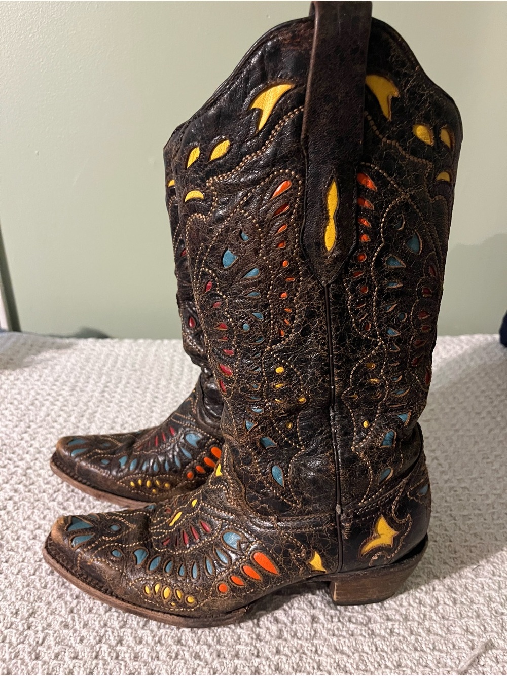 Corral Black Leather Western Boots with Multicolor Inlay